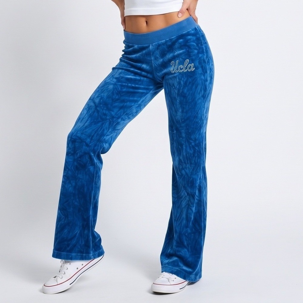 Vintage UCLA Velour Track Pants Blue Rhinestone Made in USA Sweatpants Womens S